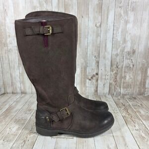 UGG‎ Australia Brown Suede Leather Riding Knee High Winter Boots Women's